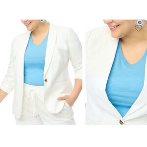 J.Crew Factory Linen Blend Blazer 22 White Classic Jacket One Button‎